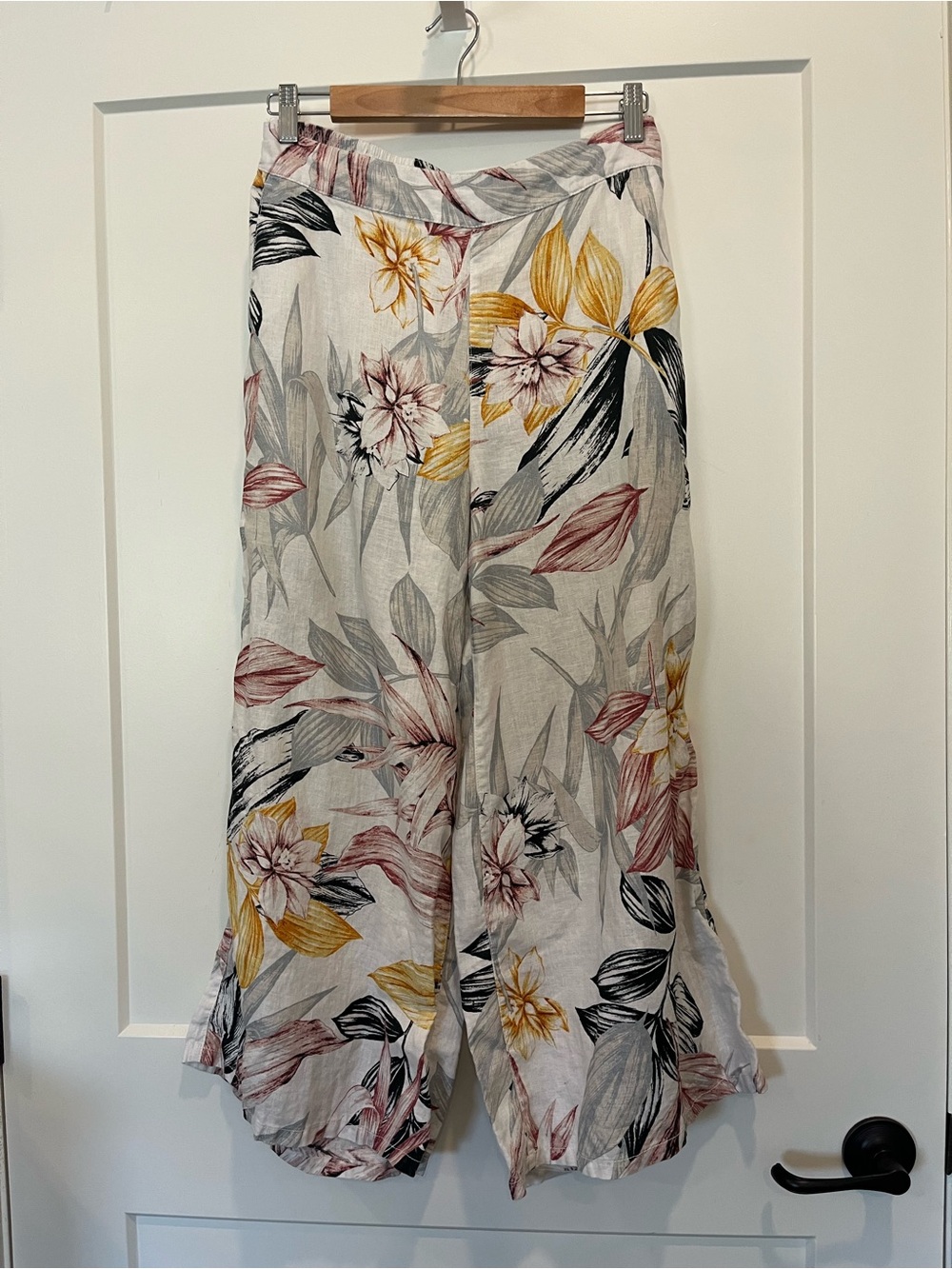 C&C California Tropical Print Wide Leg 100% Linen Beachy Resort Boho pants